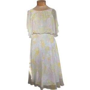 ModCloth Women's Medium White Yellow Pink Dress Floral Recycled Polyester 129142